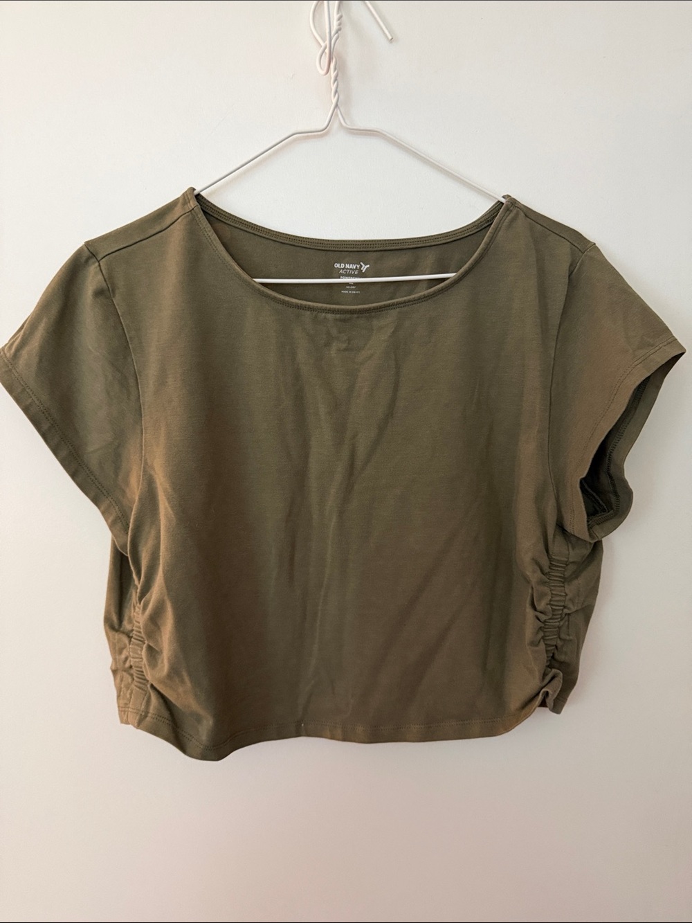 Old Navy Olive Green Cropped Tee with Side Ruching